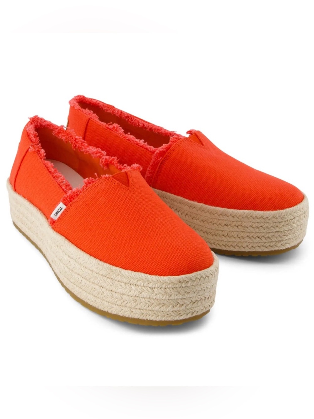 TOMS Valencia Fringed Canvas Platform Espadrille Slip On Flats Size 9.5 EU 41